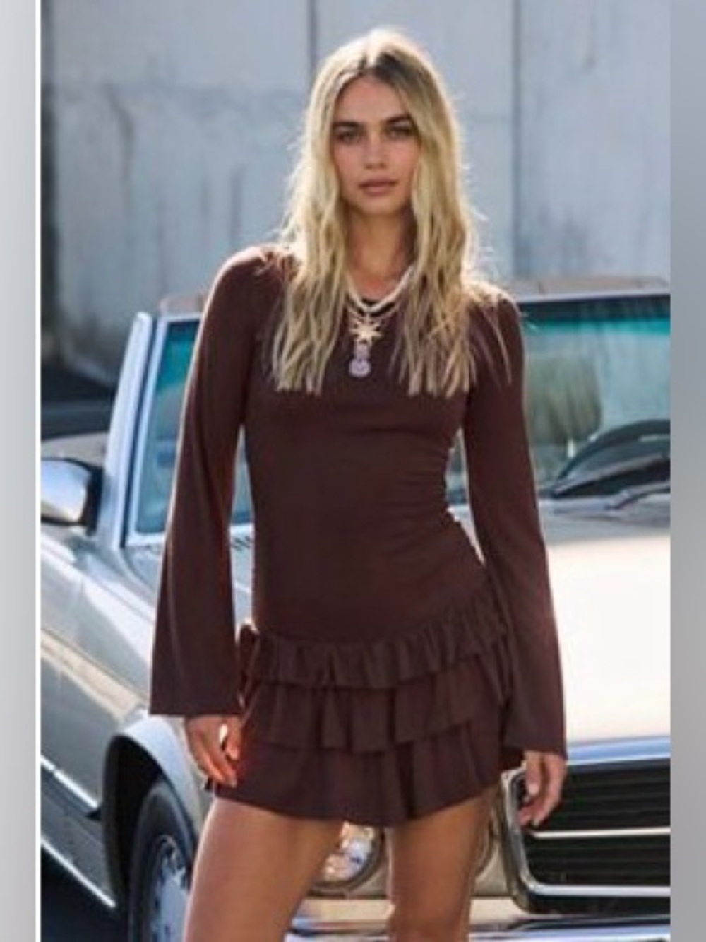 Free People Good Feels Ruffle Long Sleeve Mini Dress